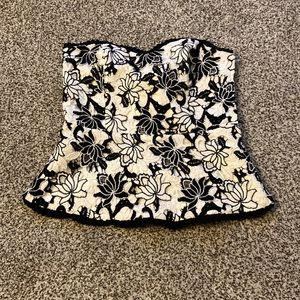 WHBM black/white floral peplum corset